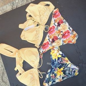 Cupshe Bikinis set of 2. Yellow stripe with floral bottom